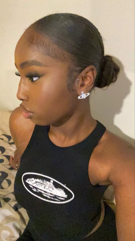 Relaxed Hair Sleek Bun, Sleek Black Women Hairstyles, Short Slick Back Hair Black Women, Short Sleek Hairstyles Black Women, Sleek Bun Black Women Natural, Sleek Hairstyles Black Women Natural, Slick Hairstyles Baddie 4c, Sleek Hairstyles 4c Hair, 4c Sleek Hairstyles