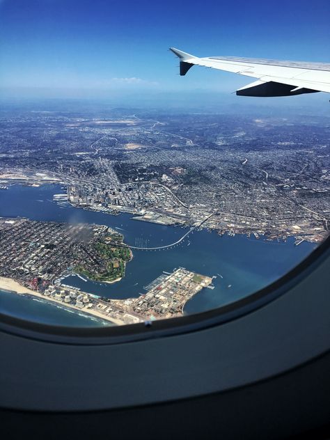 Taking off from San Diego International Airport (SAN) Pictured here from the bottom of the photo going up are Coronado, the Coronado Bay Bridge, downtown San Diego, Balboa Park, Hillcrest and beyond shortly after making a wide u-turn towards the east. #SanDiego #Coronado #BalboaPark #AmericanAirlines San Diego Balboa Park, San Diego Airport, San Diego Downtown, High Jokes, Travel 2024, Airport Aesthetic, Cool Places, Anchorman, Downtown San Diego