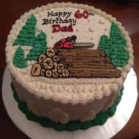 Wood pile lumber jack chain saw winter buttercream cake Chainsaw Cake, Lumber Jack, Dinosaur Birthday Cakes, Wood Pile, Vintage Cakes, Emma Jane, Buttercream Cakes, Wood Cake, Chain Saw