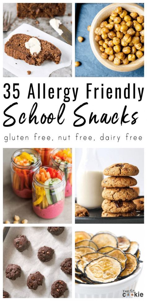 It's back to school time again! If you're on the lookout for allergy friendly snacks for school, then we've got what you're looking for: here are 35 dairy free and gluten free snacks for school! - @TheFitCookie #backtoschool #snacks #glutenfree #dairyfree #nutfree Dairy Free Snack Recipes, Allergy Friendly Snacks, Allergy Free Snacks, Peanut Free Snacks, Gluten Free Dairy Free Snacks, Snacks For School, Nut Free Snacks, Snack Sani, Dairy Free Snacks