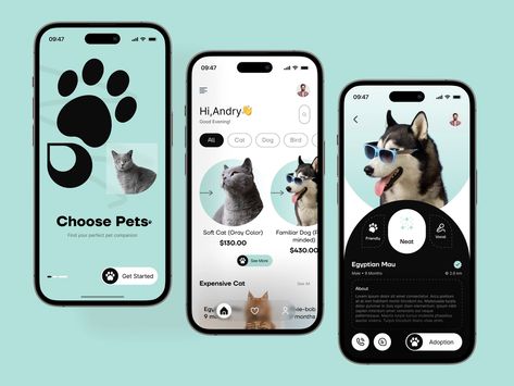 Pet Adoption App Design by Hasnur Alam Ujjol for Mouse Potato Lab on Dribbble Pet Adoption App Design, Pet App Design, Pet Instagram, Ux Portfolio, Hotel Booking App, Uiux Design, Mobile App Design Inspiration, Booking App, Pet Blog