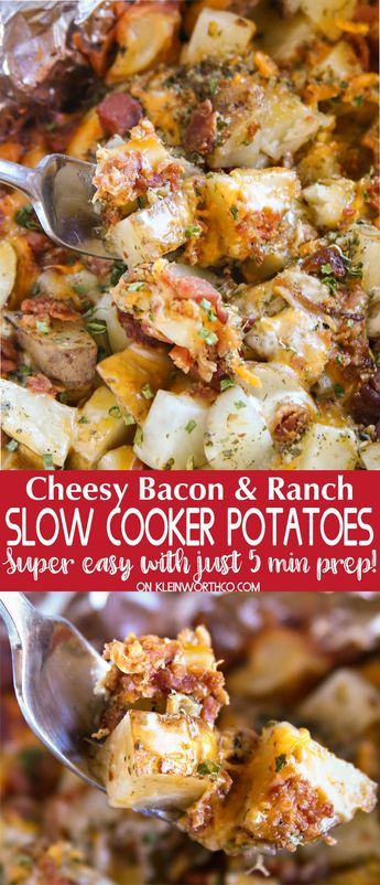 Cheesy Bacon Ranch Potatoes, Potato Recipes Crockpot, Bacon Ranch Potatoes, Slow Cooker Potatoes, Ranch Potatoes, Crock Pot Potatoes, Cheesy Potato, Slow Cooker Recipe, Cheesy Bacon