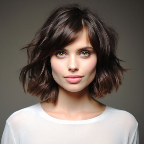 Long Bob With Bangs Square Face, Side Bangs For Square Face, Short Wavy Hair Side Bangs, Short Wavy Hair With Side Bangs, Wavy Bob Side Part, Bangs For A Square Face, Chin Length Bob With Side Swept Bangs, Square Face Celebrities, Short Hair For Square Face Shape