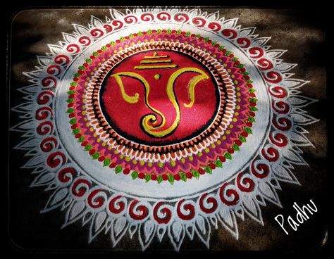 Ganesha Rangoli for margazhi Rangoli Designs Ganesha, Round Rangoli Design, Round Rangoli, Ganesh Design, Happy Anniversary Photos, Ganesh Rangoli, Ganesha Rangoli, Jai Ganesh, Colorful Rangoli