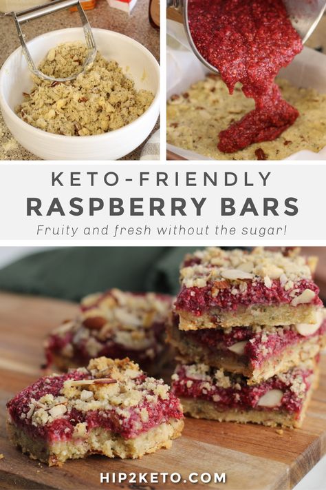 These chewy raspberry bars have the texture of a fig newton without all the sugar and carbs. You'll love the combination of the sweet and tart in one yummy bar! #keto #ketodesserts #lowcarb #glutenfree #sugarfree #sugarfreedesserts #ketorecipes #danish #crumble #ketodessertbars #lowcarbrecipes #glutenfreerecipes Keto Fig Newton, Raspberry Fig Bars, Rasberry Desserts Keto, Low Carb Raspberry Recipes, Keto Fig Recipes, Sugar Free Raspberry Desserts, Keto Raspberry Recipes, Raspberry Dishes, Keto Raspberry Desserts