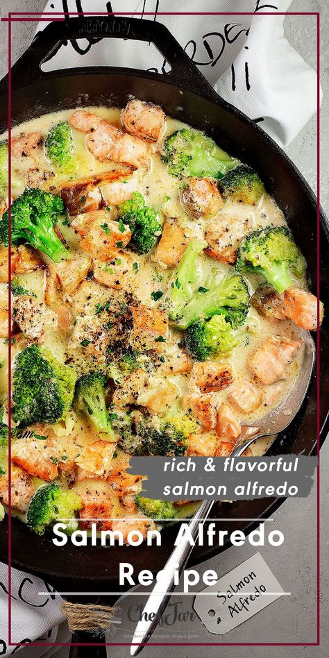 Healthy Recipes With Canned Salmon, Salmon Shrimp Alfredo, Salmon With Alfredo Sauce, Salmon And Alfredo Pasta, Salmon With Alfredo Pasta, Salmon Alfredo Recipes, Salmon Lasagna Recipe, Salmon Fettuccine Alfredo, Salmon Fettucini Alfredo