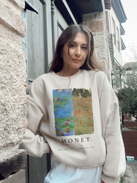 Claude Monet Sweatshirt, Fine Art Clothing, Art Teacher Gift, Aesthetic Art Sweatshirt, Art Crewneck, Famous Art Crewneck Aesthetic, Art Sweatshirt, Art Teacher Gifts, Gift Aesthetic, Clothing Art, Dream Aesthetic, Art Clothing, Shirt Art, Art Shirt