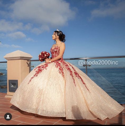 Champagne With Red Quinceanera Dresses, White And Red Quinceanera Dresses, Red And Champagne Quinceanera, Burgundy Quince Dresses, Champagne Quinceanera Dress, Red Quince Dress, Champagne Quinceanera, Burgundy Quinceanera, Burgundy Quinceanera Dresses