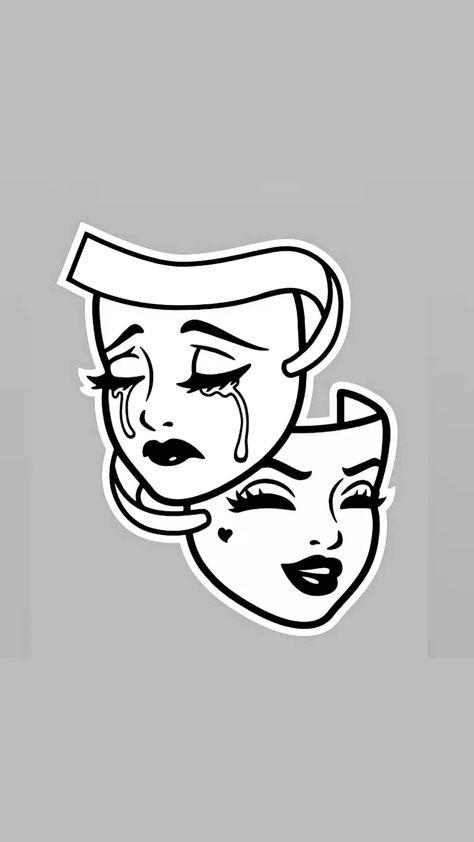 Smile Now Cry Later Design, Chola Tattoo Ideas, Two Face Tattoo, Pop Art Lips, Laugh Now Cry Later, Drama Masks, Girl Face Drawing, Cute Hand Tattoos, Cholo Art