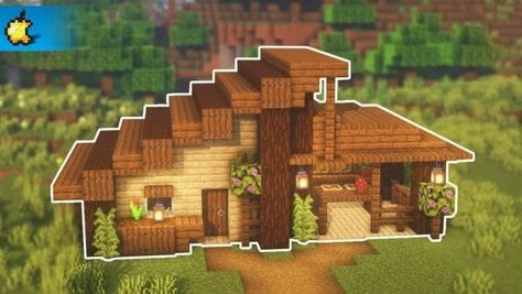 Minecraft Houses Starter House, Simple Farmhouse Minecraft, Cute Wood Minecraft Houses, Very Simple Minecraft House, Minecraft Swamp House Easy, Minecraft House Ideas Cottage Small Easy, Simple Cottage House Minecraft, Mc Simple House, Cute Easy Minecraft Houses Survival