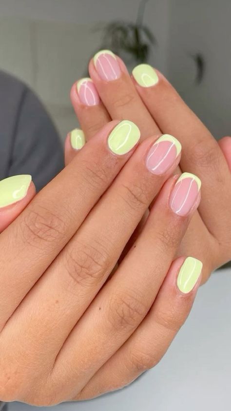 Elevate Your Summer Style with May Nail Trends Pastel Yellow French Tip, Fun Nails Short, Simple Nail Trends, Pastel Nails Short, Mexico Vacation Nails, Short Gel Nails Summer, Yellow French Tip, Summer Nails Inspiration, Color Trends 2024