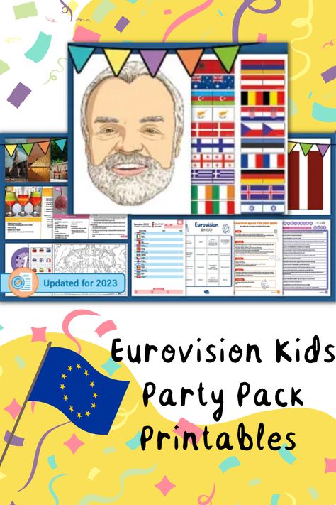 What better way to celebrate Eurovision than with this fabulous Eurovision Party Kids Pack? It's crammed full of Eurovision kids party printables, perfect for watching the contest with friends and family or throwing a Eurovision-themed party. Includes Eurovision Party Invitations, Eurovision Flag Bunting and European Countries Digital Background Pack Eurovision Party Ideas, Cocktail Umbrella Craft, Eurovision Party Games, Eurovision Party Food, Eurovision Trophy, Kids Party Packs, Eurovision Party, Teacher Organisation, Flag Of Europe