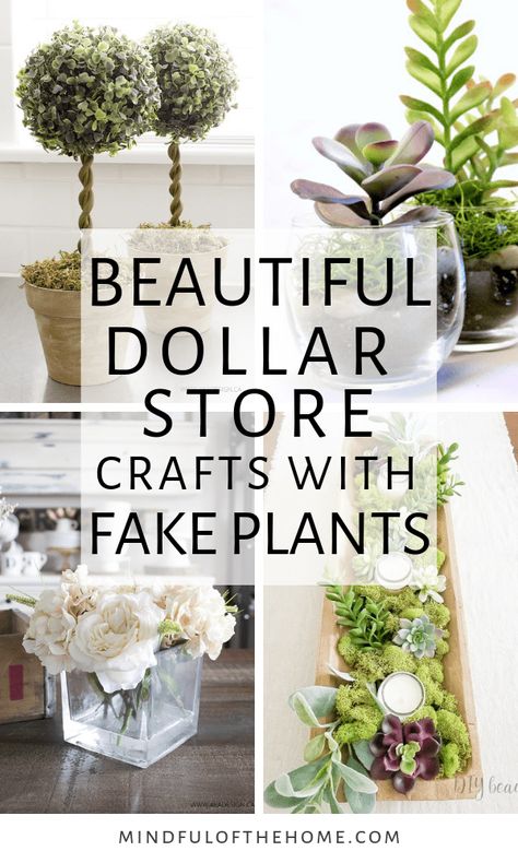 Do you hate spending too much money in order to craft something for your home? Do you want to create something with flowers but don't want them to die in a couple of days? That's where the Dollar Store comes in handy because you can buy some fake plants like flowers and succulents for cheap and use them for your DIY crafts. Diy Farmhouse Flower Arrangements, Decorate With Fake Plants, Diy Fake Flowers Decor, Diy Dollar Tree Floral Arrangement, Fake Flowers Decor Living Rooms, How To Decorate With Fake Plants, Diy Faux Plant Decor, Diy Fake Succulents Decor, What To Do With Fake Flowers