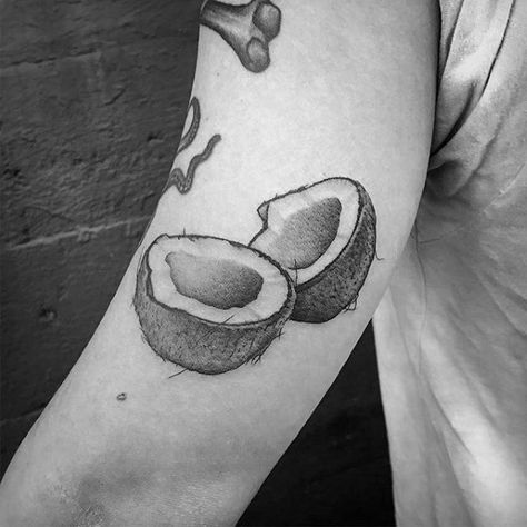 40 Coconut Tattoo Designs For Men - Tropical Fruit Ink Ideas Small Coconut Tattoo, Tropical Fruit Tattoo, Coconut Tattoo Ideas, Coconut Tattoo, Coconut Oil Uses For Skin, Fruit Tattoo, Army Tattoos, Coconut Shampoo, On Tattoo