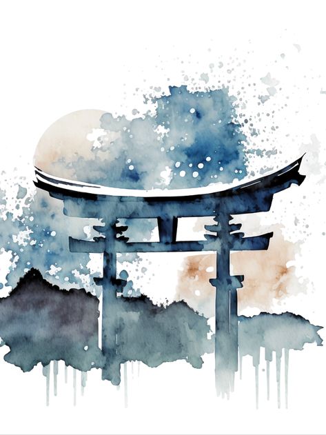 Porte Vers l'Eternité - Torii Paintings Ideas, Japanese Watercolor, Urban Sketch, Watercolor Paintings, Temple, Japan, Color