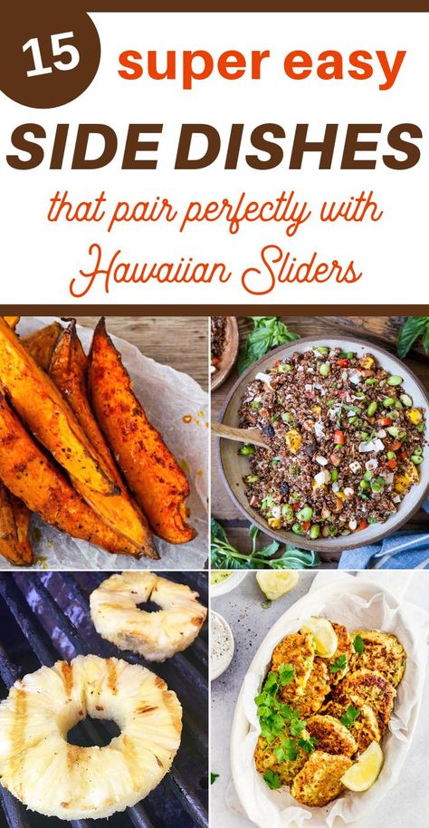 Looking for a crowd pleaser dish? These side dishes for Hawaiian Sliders are delectable. #sidedishes #familymeals #3boysandadog #easymeals Hawaiian Sides Easy, Slider Sides Parties, Hawaiian Vegetable Sides, Hawaiian Food Sides, Side Dishes For Hawaiian Chicken, Luau Party Food Side Dishes, Hawaiian Side Dishes Recipes, Sliders And Side Dishes, Easy Hawaiian Side Dishes