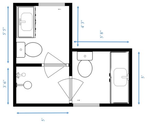 Sophisticated Sisters - Atlanta - by Change Your Bathroom, Inc. | Houzz Shared Bathroom Layout, Jack And Jill Bathroom Ideas Layout, Jack And Jill Bathroom Layout, L Shaped Bathroom, Jack N Jill Bathroom Ideas, Kohler Toilet, Bathroom Layouts, Bathroom Floor Plans, Linen Cupboard