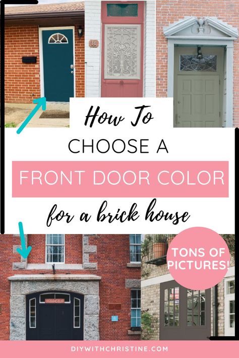 Door Colors For Brick House, Brick House Front Door Colors, Orange Brick Houses, Grey Brick Houses, Brown Brick Houses, Yellow Brick Houses, Exterior Front Door Colors, Brick House Colors, Brick Ranch Houses