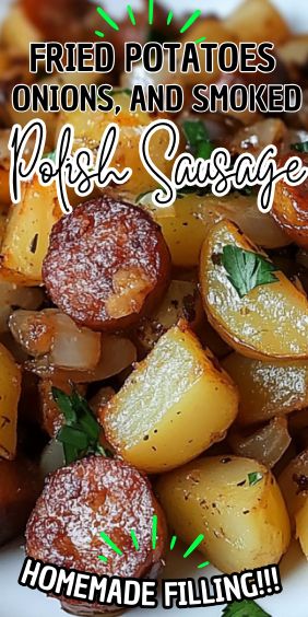 Fried Potatoes, Onions, and Smoked Polish Sausage Polish Sausage And Potatoes Skillet, Polish Dinner Ideas, Fried Potatoes And Kielbasa, Potato And Sausage Recipes, Fried Potatoes And Sausage, Polish Sausage And Potatoes, Smoked Polish Sausage, Smoked Sausage And Potato Recipe, Cabbage And Smoked Sausage