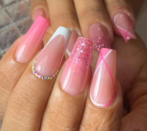 Tropical Nail Art, Beachy Nails, Tropical Nails, Pink Acrylic Nails, Long Acrylic Nails, Cute Acrylic Nails, Pretty Nails, Nail Inspo, Nail Colors