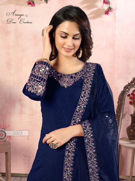 dani aanaya 2000 series vol 120 d no 2003 silk catchy look salwar suit singal https://www.jhumarlalgandhi.com/portfolio/dani/salwar-kameez/dani-aanaya-2000-series-vol-120-d-no-2003-silk-catchy-look-salwar-suit-singal/ Contact on +919712677711 Lehenga Top, Patiala Salwar Suits, Navy Blue Art, Designer Punjabi Suits, Patiala Suit, Party Wear Gown, Punjabi Dress, Silk Bottoms, Salwar Kameez Designs