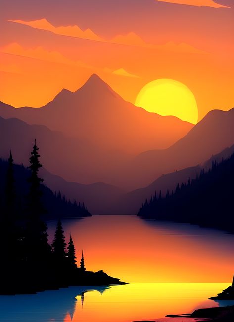 Mountain Project, Landscape Sunrise, African Sunset, Sunrise Lake, Landscape Painting Tutorial, Felt Pictures, Silhouette Painting, Sitka Spruce, Easy Canvas Art