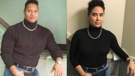 This very accurate costume of The Rocks turtleneck outfit adds one perfect detail The Rock Turtleneck Outfit, The Rock Turtleneck, Crown Tattoo Design, Funny Sites, Turtleneck Outfit, Rock Johnson, The Rock Dwayne Johnson, Crown Tattoo, Rock Outfit