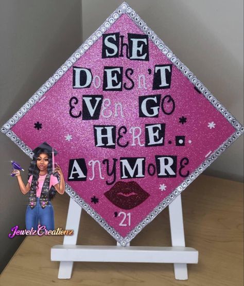 Cosmetology Poster Ideas, She Doesn’t Even Go Here Graduation Cap, Cosmetology Graduation Cap, Cosmetology Graduation, Diy Grad Cap, Senior 25, Grad Hats, Grad Cap Topper, College Grad Cap Ideas