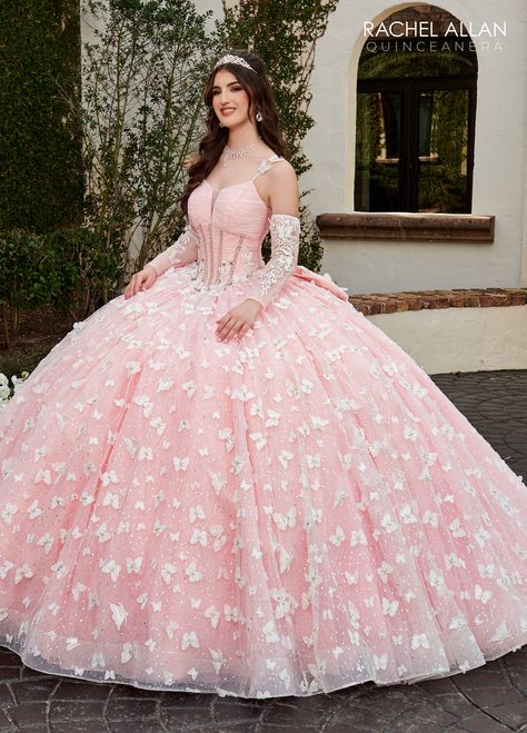 Quinceanera Couture Dresses | Alta Couture | Style - RQ3112 Butterfly Corset, Debutante Ball, Butterfly Motif, Rachel Allan, Quinceanera Dress, 3d Butterfly, Couture Candy, Sleeveless Long Dress, 3d Butterflies