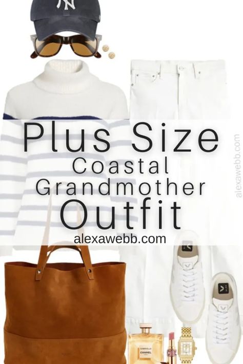 Grandma Aesthetic Outfit, Plus Size Leather Pants, Grandma Clothes, White Wide Leg Jeans, Body Positive Fashion, White Wide Leg Trousers, Striped Turtleneck Sweater, Coastal Fashion, 50th Clothing