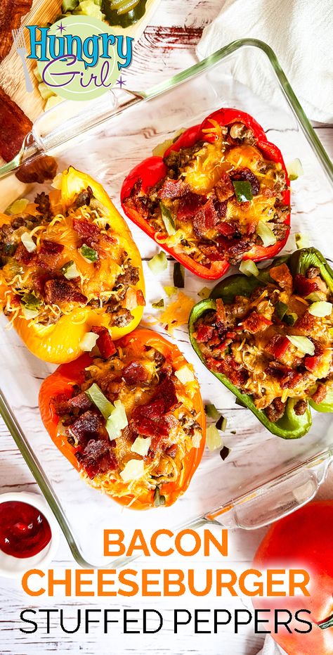 Cheeseburger Stuffed Peppers, Pepper Recipes Healthy, Stuffed Peppers Healthy, Stuffed Peppers Recipe, Ww Meals, Simple Dinners, Hungry Girl Recipes, Beef Dinners, Easy Skillet Meals