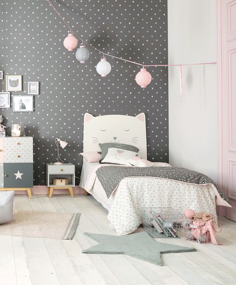 Cat themed bedroom | Pink and grey girl's bedroom furniture and decor| Maisons du Monde Cat Themed Bedroom, Girls Bedroom Grey, Pink Bedroom Furniture, Girls Bedroom Sets, Girls Furniture, Cat Bedroom, Creative Kids Rooms, Pink Bedroom For Girls, Girls Bedroom Furniture