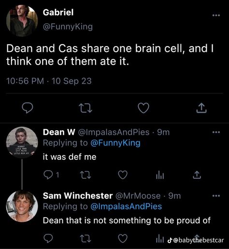 Supernatural Twitter, Supernatural Tweets, Fake Tweets, Spn Memes, Supernatural Actors, Crimal Minds, Embrace The Chaos, Supernatural Tv Show, Supernatural Destiel