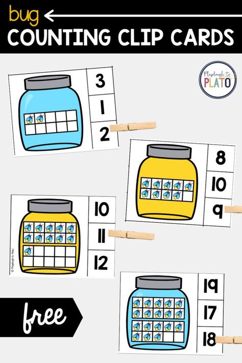 Count 1 10 Activity For Preschool, Counting 11-20 Activities, Kindergarten Math Centers Freebies, Easy Math Centers, Number Fluency, Free Math Centers, Kindergarten Math Centers, Task Cards Free, Counting Clip Cards