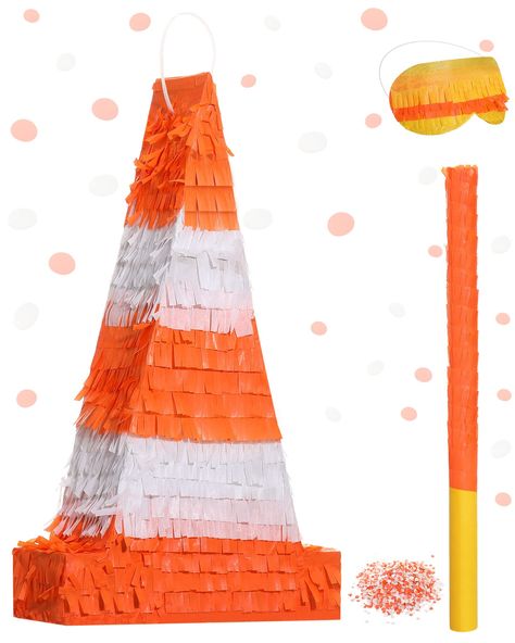 PRICES MAY VARY. Beautiful Combination: the construction birthday party supplies come with 1 piece of orange traffic cones pinata, 1 piece of eye mask, 1 pcs stick and 1 pack of confetti; The kids safety cone pinata is designed in an orange traffic cone style, the bright colors will easily attract the attention of children and guests, which can bring more fun and challenges to the party, meeting your party decoration and game supplies needs Fun of Party Game: the kids construction cone pinata co Pinata Construction, Halloween Piñatas, Pinata Stick, Kids Construction, Construction Birthday Party, Traffic Cone, Construction For Kids, Construction Birthday Parties, Construction Theme