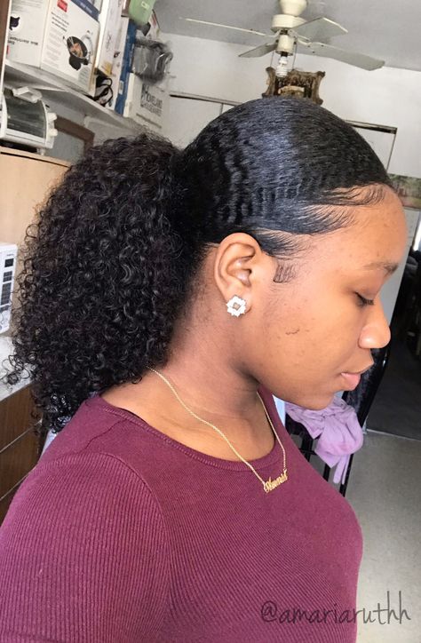 Low Curly Ponytail Natural Hair, Natural Hair Curly Ponytail, Curly Drawstring Ponytail Hairstyles, Hair Curly Ponytail, Ponytail Ideas, Pretty Ponytails, Brazilian Curly Hair, Curly Clip Ins, Curly Ponytail