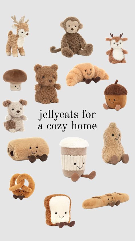 #myfirstshuffle #jellycats #homedecor #brown #cozyaesthetic #plushies Fall Jelly Cats, Fall Jellycat, Jellycat Plushies, Jellycat Toys, Girly Christmas Gifts, Jellycat Stuffed Animals, Jelly Cat, Cute Squishies, Boo Basket