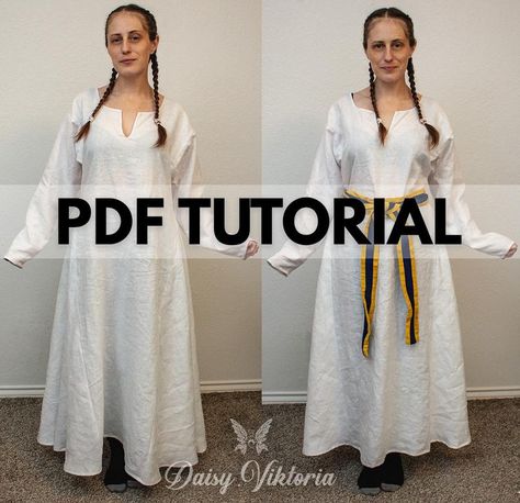 Medieval or Viking Dress T-Tunic or Under Tunic SCA Larp | Etsy Sca Dress, Medieval Costume Diy, Tunic Tutorial, Medieval Dress Pattern, Medieval Tunic, Costume Viking, Gaun Abad Pertengahan, Viking Tunic, Viking Garb