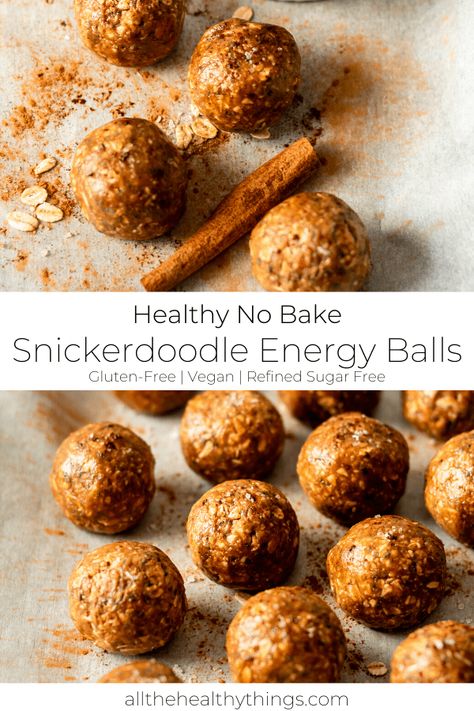 Healthy Snickerdoodle Cookies, Gluten Free Snickerdoodles, Healthy No Bake, Energy Balls Healthy, Energy Bites Recipes, Energy Ball Recipe, Snickerdoodle Cookies, Energy Balls, Energy Bites