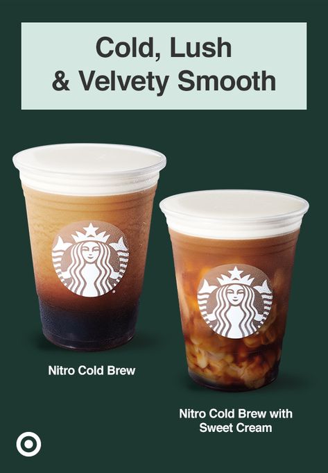 Ever wondered what happens when you infuse Starbucks’ signature Cold Brew with nitrogen? You get Starbucks Nitro Cold Brew – a velvety-smooth coffee with a rich, creamy head of foam. Have you tasted it yet? Try Nitro Cold Brew at Starbucks Café in Target. Starbucks Nitro Cold Brew, Starbucks Products, Nitro Cold Brew, At Starbucks, Love Free, Starbucks Drinks, What Happens When You, Cold Brew, Coffee Time