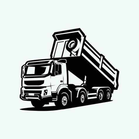 Dump Truck Silhouette Vector Art Isolated. Tipper Truck Monochrome Vector Art Illustration Truck Clipart Black And White, Truck Silhouette, Vektor Truk Canter, Ganpati Photo Hd, Semi Truck Outline, Semi Truck Illustration, Laptop Wallpaper Quotes, Truck Icon, Construction Logo Design