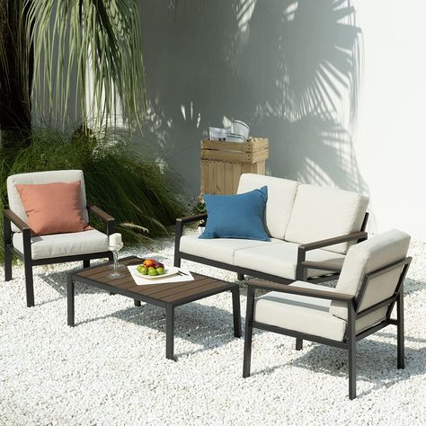 ZINUS Dillon Aluminum and Poly Lumber Outdoor 4 Piece Conversation Set / Patio Furniture Set / Weather Resistant and Rust Proof / Easy Assembly, Black Metal Outdoor Furniture, Aluminum Patio Furniture, Outdoor Conversation Sets, Outdoor Patio Furniture Sets, Patio Furniture Set, Couch Set, Patio Lounge, Conversation Set Patio, Garden Patio Furniture