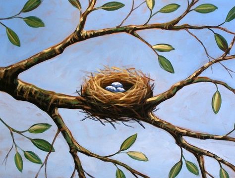 Hope For Spring  ACEO  Signed Art Card Print by PaintingPrints, $6.00 Bird Nest Art, Bird Nests Art, Spring Drawing, Nest Art, Watercolor Paintings For Beginners, Bird Baths, Whimsical Paintings, Bird Art Print, Egg Painting