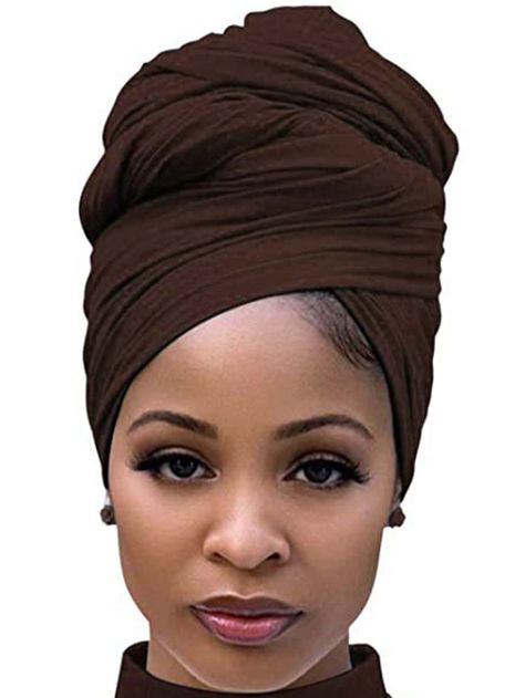 Coffee Brown  Collar  Polyester   Embellished   Women Accessories Cotton Head Scarf, Headwrap Hairstyles, Jersey Turban, Braided Dreadlocks, Scarf Wraps, Ladies Head Scarf, Head Wraps For Women, Head Wrap Styles, Hair Wrap Scarf