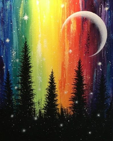 Rainbow Painting, Paint Nite, Canvas Painting Designs, Seni Cat Air, Simple Acrylic Paintings, Night Painting, Diy Canvas Art Painting, Beginner Painting, Painting Class