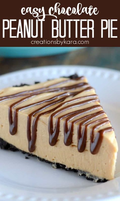 Creamy Peanut Butter Pie with chocolate crumb crust- a great make-ahead dessert for peanut butter lovers! #chocolatepeanutbutterpie #peanutbutterpie #creationsbykara #peanutbutterdessert #easypie Chocolate Crumb Crust Desserts, Chocolate Crumb Crust, Pb Recipes, Easy Pies, Peanut Butter Pie Recipe, Butter Pie Recipe, Mini Fruit Tarts, Crumb Crust, Chocolate Crumbs