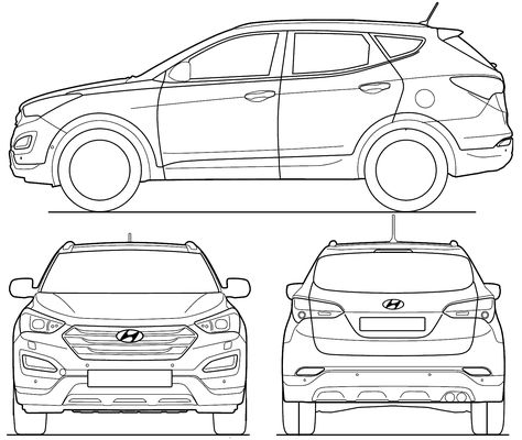 Hyundai Santa Fe blueprint Car Dimensions, Auto Hyundai, Alto Car, Blueprint For 3d Modeling, Art Deco Design Graphics, Cardboard Car, Classic Campers, Truck Tank, Jeep Wrangler Accessories