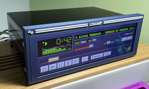 Linamp - A Raspberry Pi 4-based audio box with Winamp look and feel - CNX Software Audio Box, Party Like Its 1999, Spectrum Analyzer, Instant Messenger, Raspberry Pi Projects, Pi Projects, Stereo Systems, Pc Components, Cassette Player