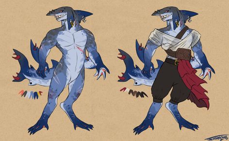 ArtStation - Goblin Shark Designs, Talikira ☆ Goblin Shark, Shark Man, Fantasy Races, Weird Creatures, Cartoon Character Design, Character Design References, Creature Design, Online Gallery, Creature Art