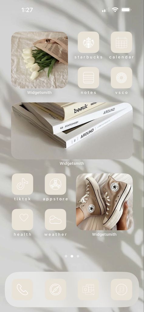 Ideas For Aesthetic Phone, Cream Homescreen Layout, Minimalist Phone Aesthetic, Iphone Homescreen Inspo Aesthetic, Iphone Set Up Ideas Homescreen Aesthetic, Beige Homescreen Layout, Nude Wallpers Iphone Aesthetic, Nude Wallpers Iphone, Iphone Set Up Ideas Homescreen